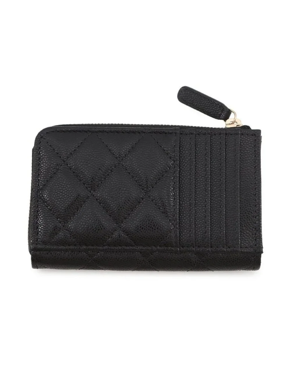 Chanel Coin Case Quilted CC Logo Caviar Leather Fragment Card Black